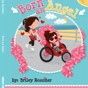 sticker with text “Born an Angel” and a cartoon of an Angel rider and runner