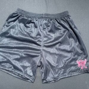 silver gray shorts with Ainsley’s Angels of America logo
